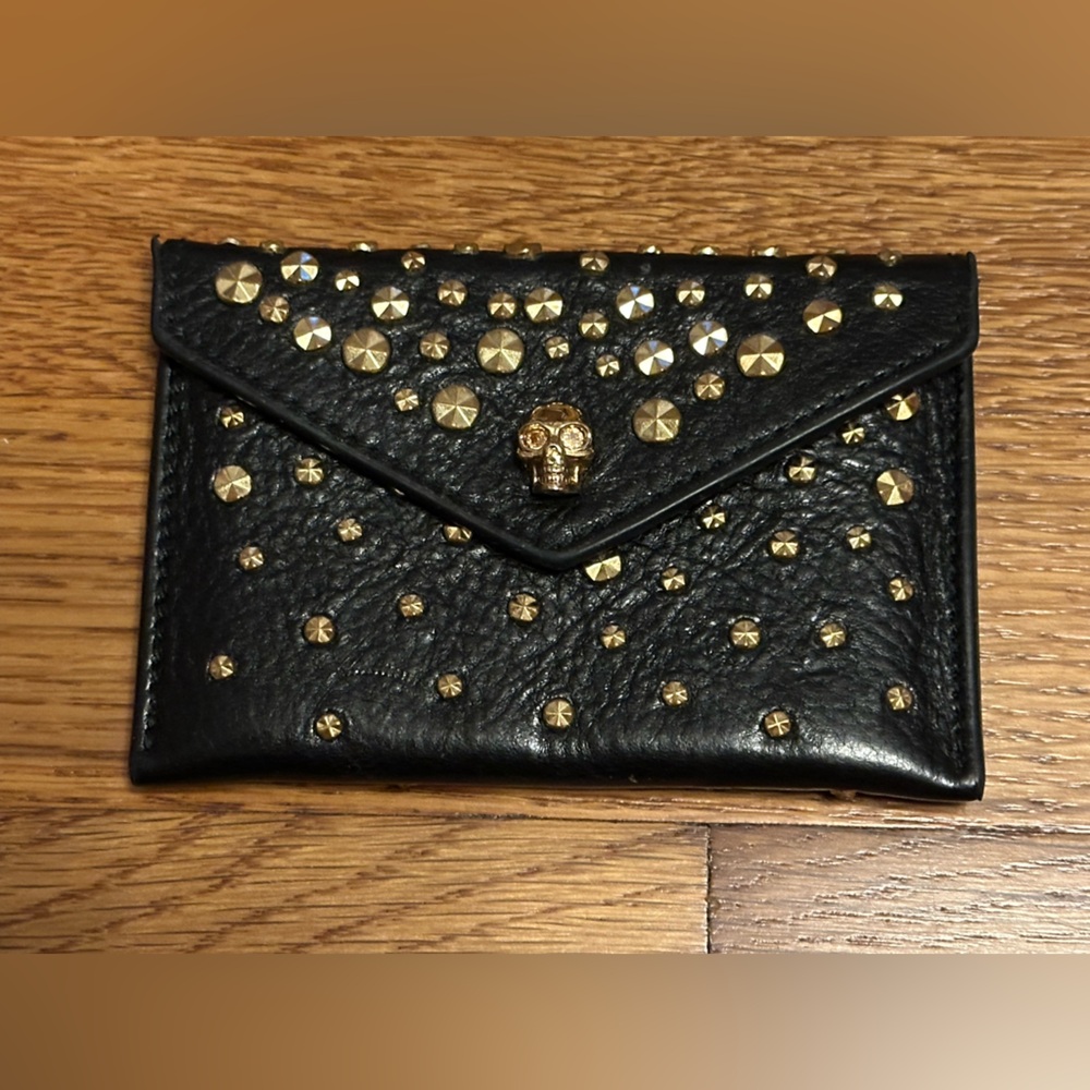 Alexander McQueen Black Leather and Gold Studded Card Holder/Pouch/Coin Purse